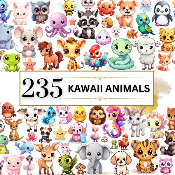 Kawaii Clipart Bundle - 235 Cute Kawaii PNG Clipart Set, Kawaii Animal Clipart, Cute Kawaii  Clipart, Cute Animal Clipart, Kawaii Stickers