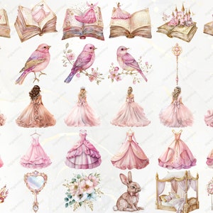 Princess Clipart Watercolor Pink Princess PNG Fairy Tale Clipart Castle ...