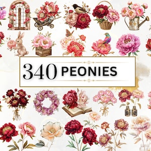 Clipart de Peônia Clipart de Flor em Aquarela Primavera PNG Clipart Floral Clipart de Flor Selvagem Buquês PNG Peônias | Uso Comercial Transparente