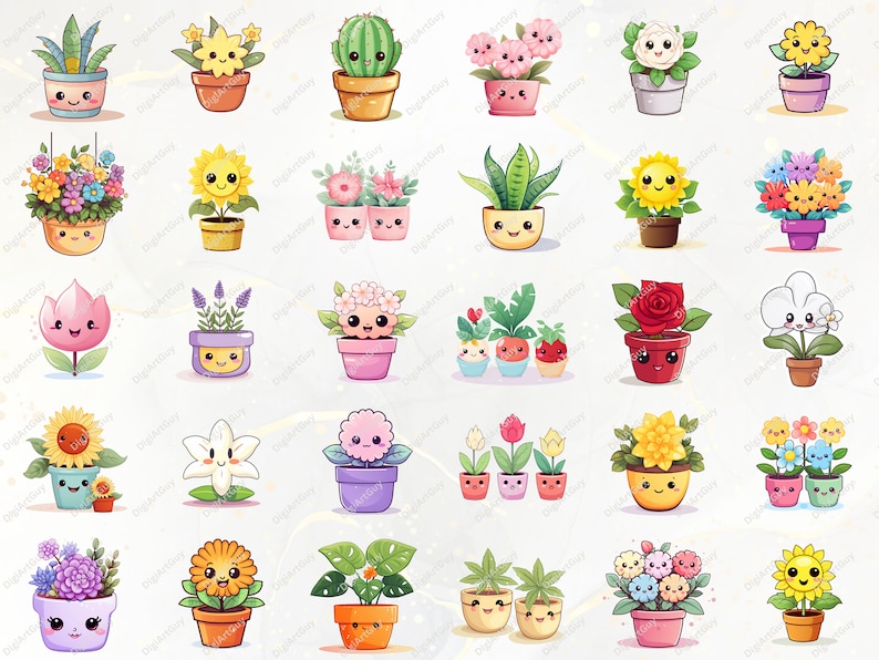 Kawaii Clipart Bundle - 165 Cute Kawaii PNG Clipart Kawaii Flower Clipart, Kawaii Plants Clipart Cute Kawaii Clipart Kawaii Stickers image 6