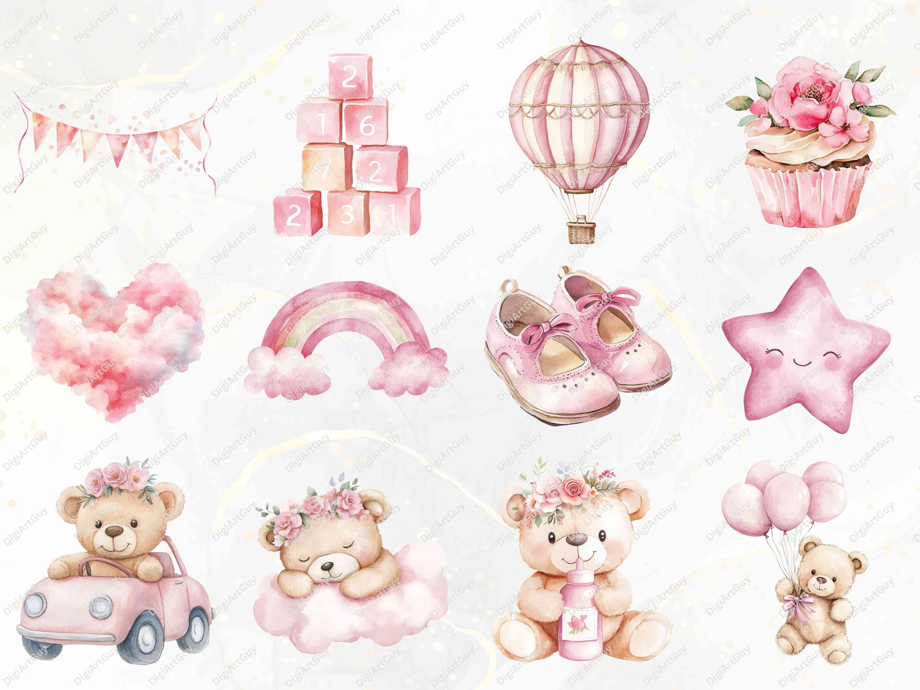 Pink Teddy Bear PNG Watercolor Teddy Bear Clipart Pink Baby Shower ...