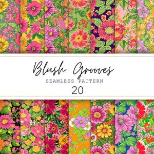 Spring Flowers Seamless Patterns Bright Flower Digital Paper Floral Junk Journal Paper Bright Spring Flower Backgrounds Scrapbooking