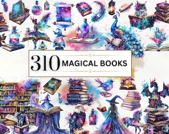 Books Clipart Watercolor Books PNG Magical Books Clipart Fantasy Books PNG Fairytale Clipart Magic Books Clipart Library PNG| Commercial Use