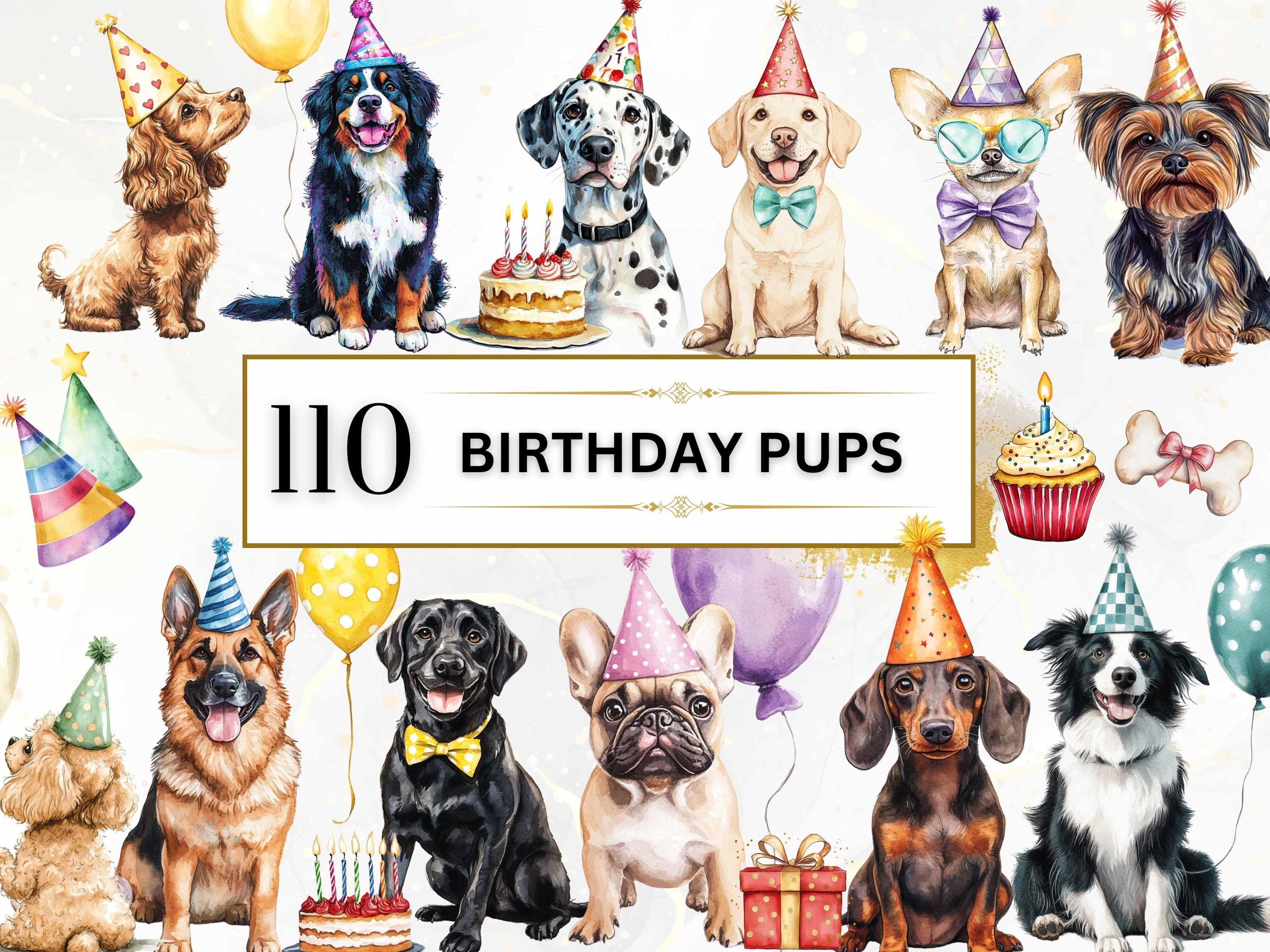 Birthday Dog PNG Watercolor Dog Clipart PNG Birthday Clipart Dog Breeds PNG Dog Sublimation Designs Cute Dogs Clipart Puppy Png Bundle Pet