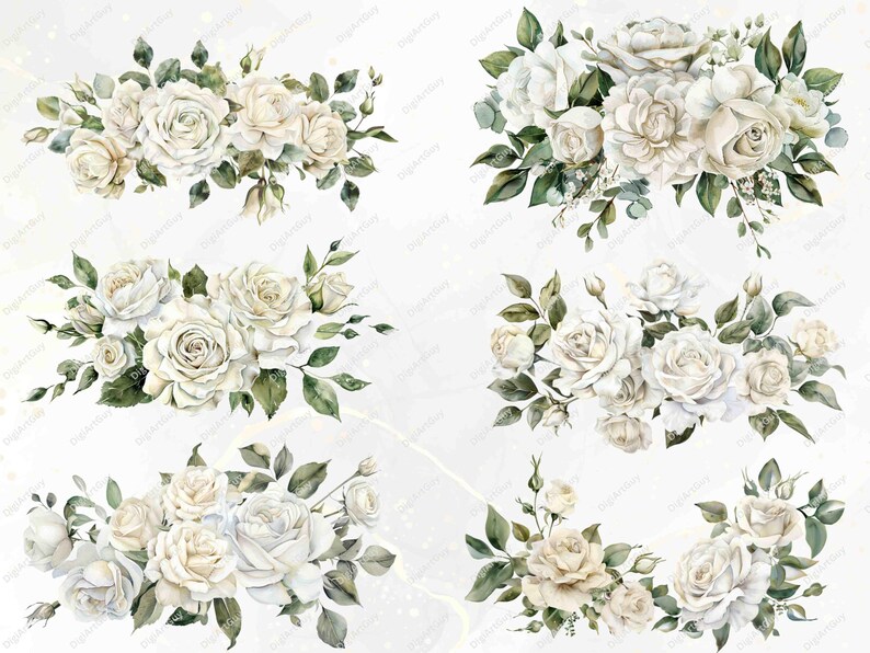 White Roses Clipart Watercolor Roses PNG White Floral Clipart Wedding ...