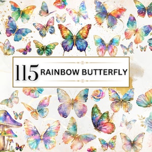Aquarelle papillons Clipart aquarelle papillon PNG Arc-en-ciel papillon printemps Clipart Floral papillon Clipart insecte | Utilisation commerciale