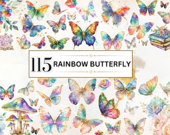 Watercolor Butterflies Clipart Watercolor Butterfly PNG Rainbow Butterfly Spring Clipart Floral Butterfly Clipart Insect | Commercial Use