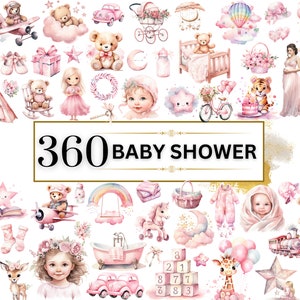 Baby Shower Clipart - 360 PNG rosa Baby Shower, Clipart per neonata, Clipart per la scuola materna, Pacchetto di rivelazione di genere, Orsacchiotto, Uso commerciale
