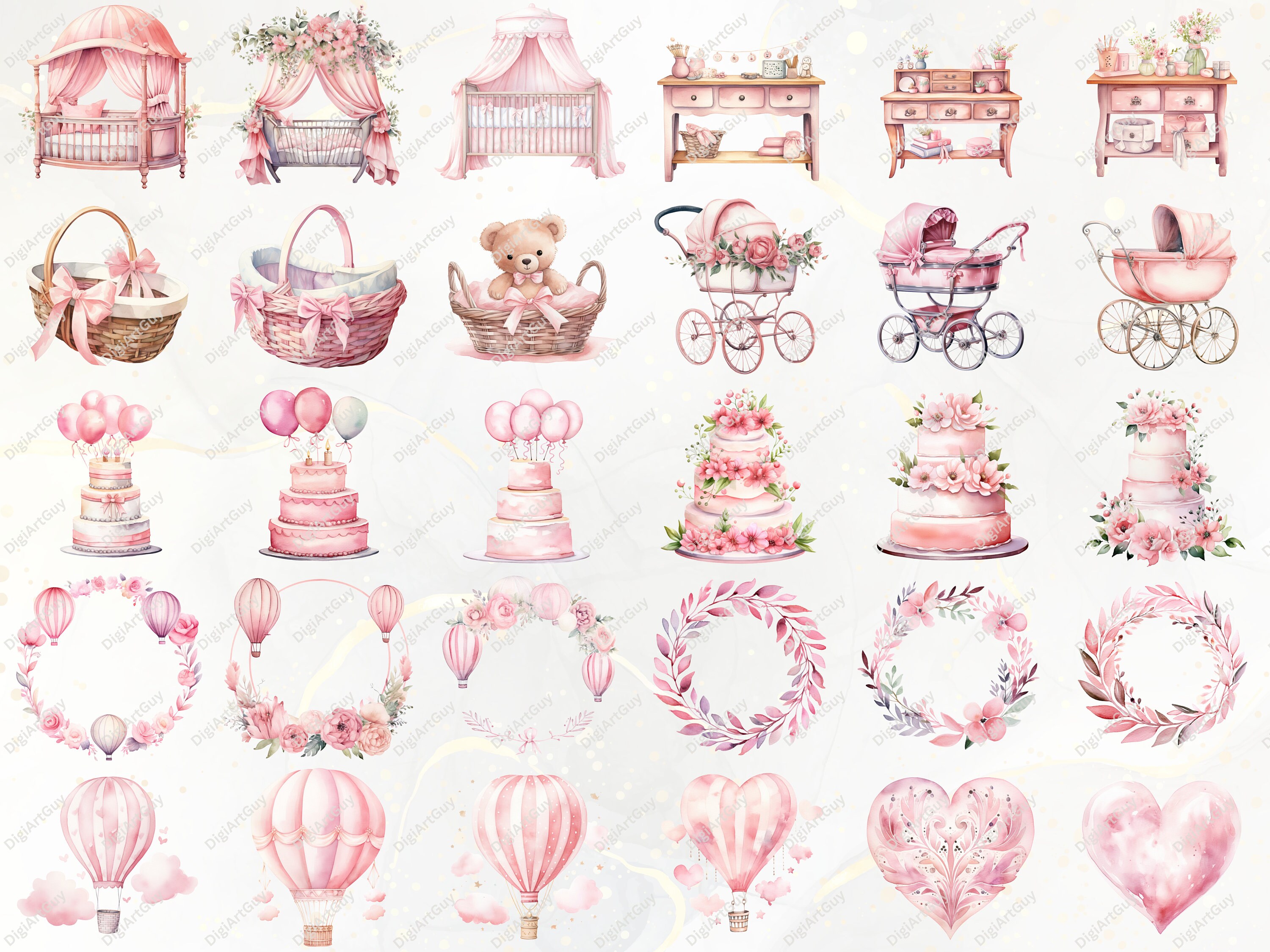 Baby Shower Clipart - 360 Pink Baby Shower Pngs, Newborn Baby Girl ...