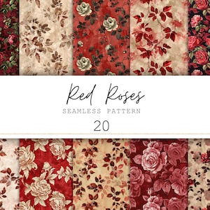 Motif floral sans couture Roses rouges Papier numérique pour journal indésirable Papier imprimable Fond numérique Scrapbooking Artisanat | Utilisation commerciale