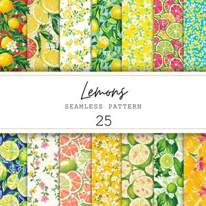 Citron Seamless Patterns Fruits d'été Papier numérique Papier journal indésirable Ensemble d'arrière-plans d'été Impressions numériques Papier de scrapbooking | Utilisation commerciale
