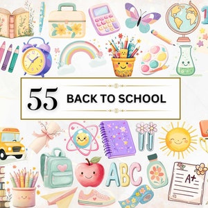 Watercolor School Clipart Back to School Printables School PNG Bundle ...