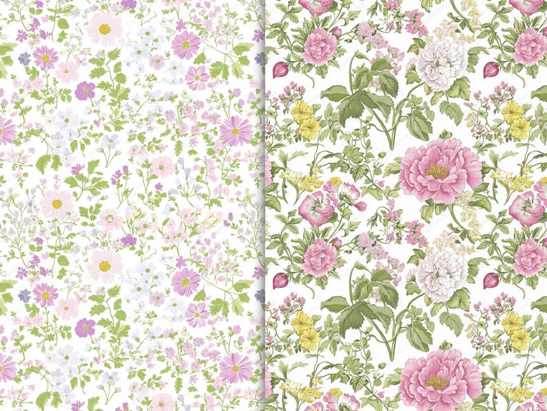 Pink Floral Seamless Patterns Watercolor Floral Digital Paper Ditsy ...