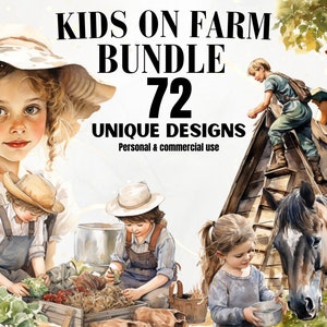 Farmer Kids Clipart Bundle - 72 Farm PNGs, , Nursery Clipart Decor, Farm Animals, Farm Prints, Digital Download, Transparent PNGs