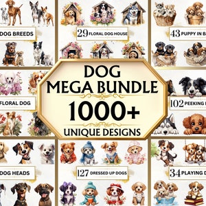 Pacchetto Clipart Cane - 1000+ Cani Acquerello PNG, Disegni Sublimazione Cani, Cani Carini Clipart PNG, Cuccioli Clipart, Razze Canine PNG, Animali Clipart