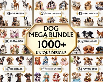Dog Clipart Bundle - 1000+ Watercolor Dogs PNG, Dog Sublimation Designs, Cute Dogs Clipart PNG, Puppy Clipart, Dog Breeds PNG,Animal Clipart