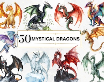 Watercolor Dragon Clipart Fantasy Dragon PNG Colourful Dragon PNG Fantasy Illustrations PNG Magical Mythical Creatures Commercial Use