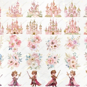 Princess Clipart Watercolor Pink Princess PNG Fairy Tale Clipart Castle ...