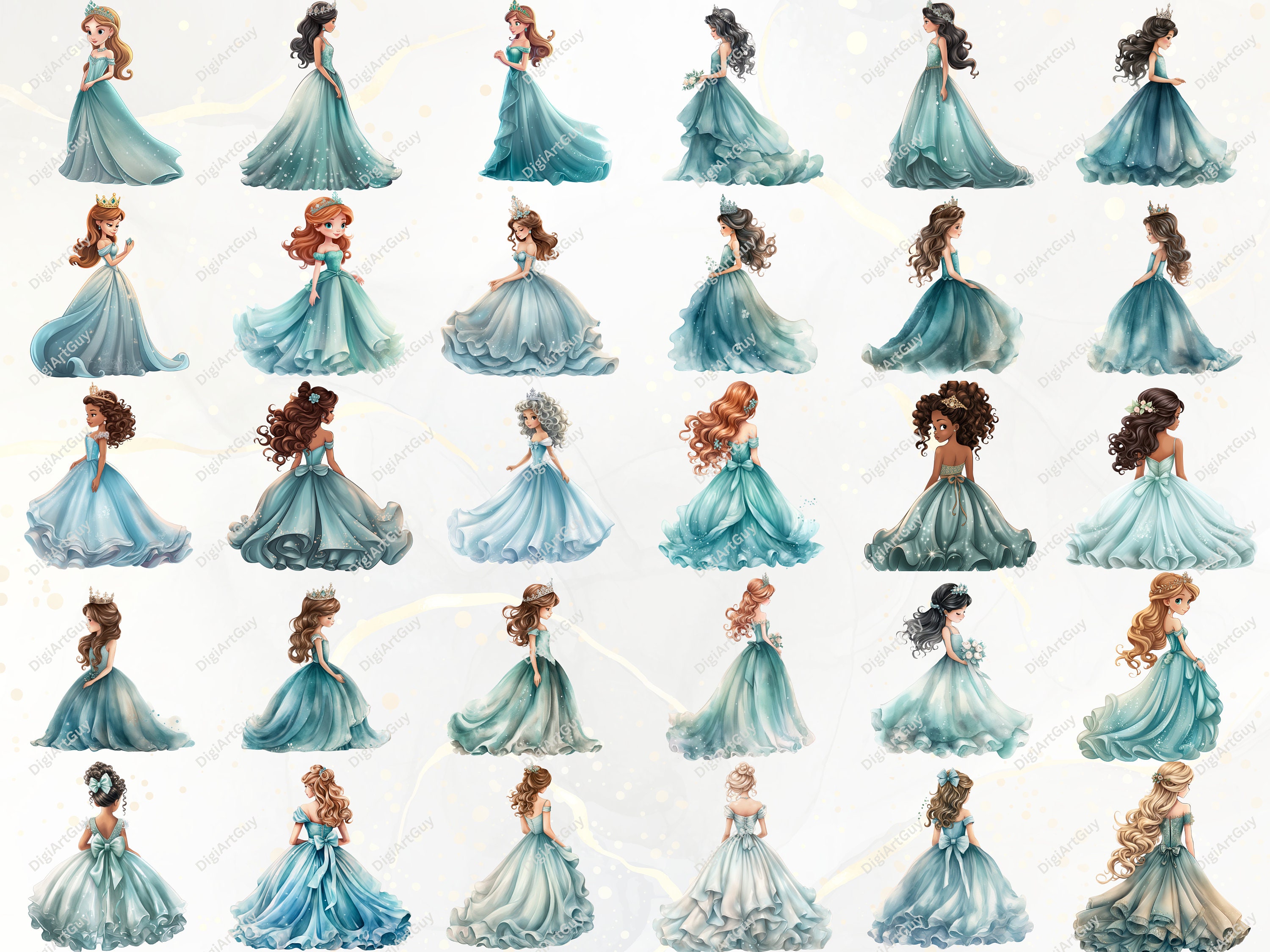 Watercolor Princess Clipart Cute Princess PNG Fairy Tale Clipart Castle ...