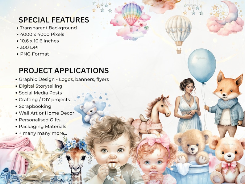 Description of special features of the images: transparent background, 4k pixels square, 10.6 x 10.6 inches. 300 DPI and PNG format.Project applications include graphic design, crafting, scrapbooking,personalised gifts and many more