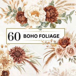 Boho gebladerte Clipart Boho bloemen Clipart herfst bloemen Clipart aquarel bloem PNG herfst bloemenboeket Boho bloemboeket Boho rozen