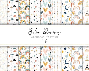 Boho Seamless Digital Papers Boho Digital Seamless Pattern Boho Background Nursery Repeat Pattern Boho Junk Journal Paper Printable Paper