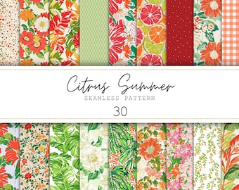 Summer Floral Pattern Floral Digital Paper Citrus Fruits Backgrounds Tropical Summer Seamless Paper Summer Digital Prints Summer Floral Junk