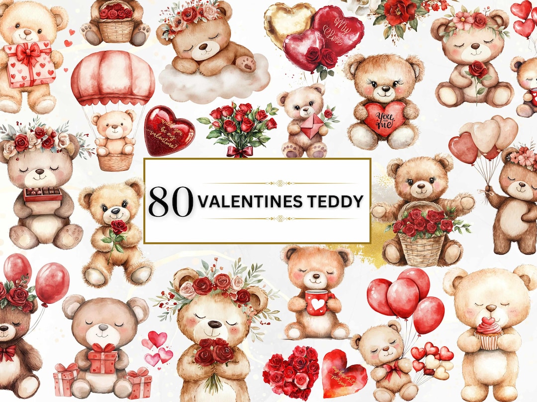 Valentines Teddy Clipart Watercolor Teddy Bear PNG Valentine's Day ...