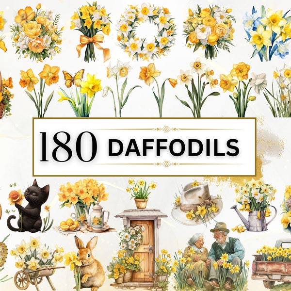 Flower Clipart Watercolor Daffodil Clipart Spring PNG Floral Clipart Birth Flower Clipart Animal PNG | Commercial Use Instant Download