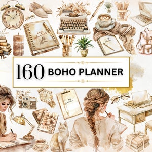 Planner Clipart Acquerello Journal Clipart Boho Planner adesivi Planner Girl PNG Planner Lover Clipart Ufficio / Uso commerciale Trasparente