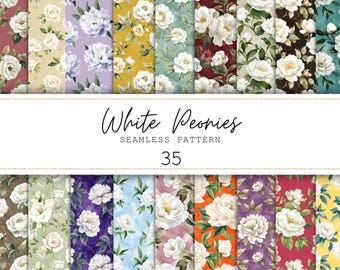White Peony Seamless Pattern Peony Digital PaperJunk Journal Paper Floral Background  White Flower Pattern Floral Prints | Commercial Use