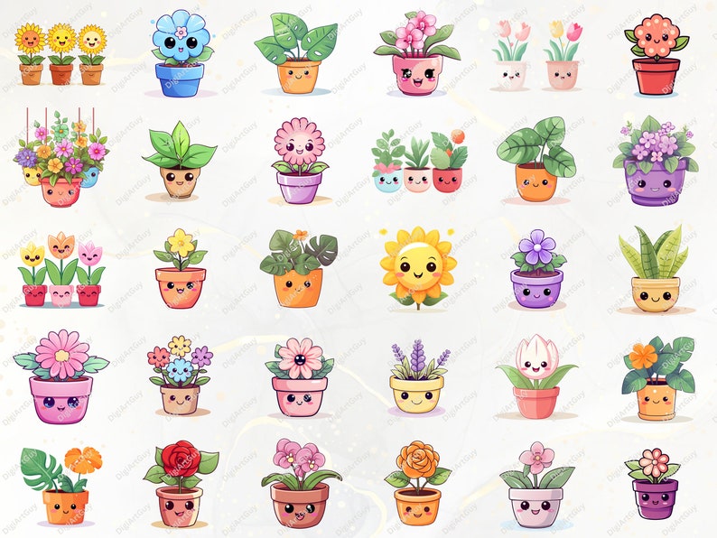 Kawaii Clipart Bundle - 165 Cute Kawaii PNG Clipart Kawaii Flower Clipart, Kawaii Plants Clipart Cute Kawaii Clipart Kawaii Stickers image 4