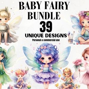 Baby Fairy Watercolor Clipart - 39 Watercolor Fairy Images, Fairytale Clip Art, Fantasy Clipart, Fairy PNG bundle, Digital Download