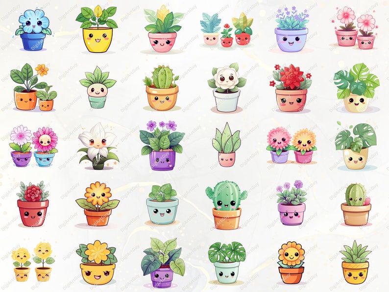Kawaii Clipart Bundle - 165 Cute Kawaii PNG Clipart Kawaii Flower Clipart, Kawaii Plants Clipart Cute Kawaii Clipart Kawaii Stickers image 8