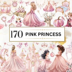 Princesa Clipart Acuarela Princesa Rosa PNG Cuento de Hadas Clipart Castillo PNG Cenicienta Clipart Linda Princesa PNG Vivero Arte Uso Comercial