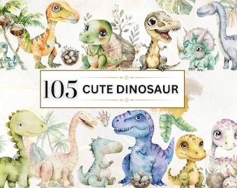 Dinosaur PNG Watercolor Baby Dinosaur Clipart Cute Dino PNG T-Rex Clipart Dino Clipart Cute Dinosaur Nursery Clipart | Commercial License