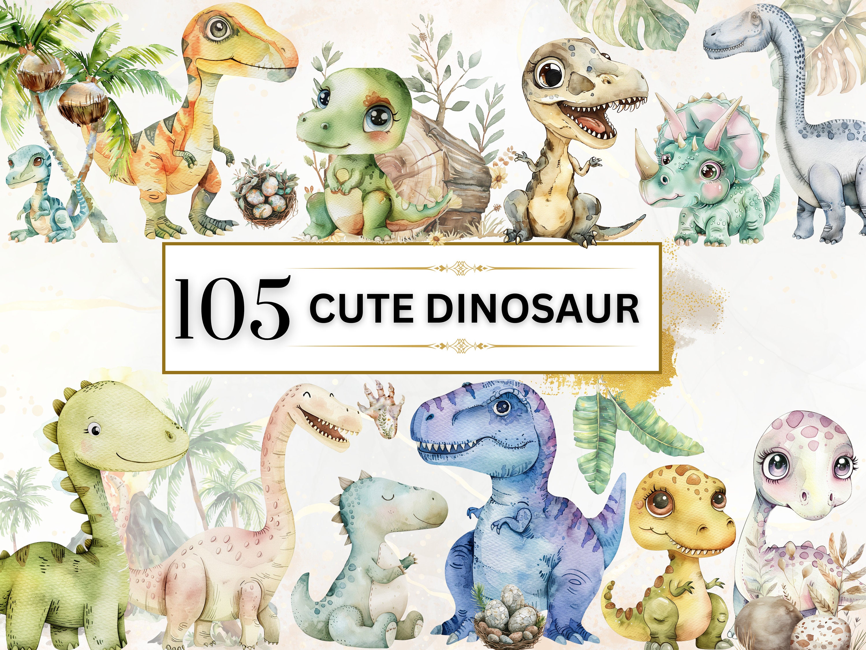 Dinosaur PNG Watercolor Baby Dinosaur Clipart Cute Dino PNG T-rex ...