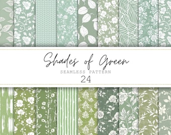 Green Floral Seamless Pattern Shabby Chic Digital Paper Floral Junk Journal Paper Prints Scrapbook Prints Floral Fabric Commercial Use