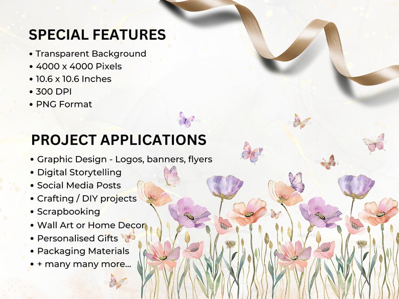 Description of special features of the images: transparent background, 4k pixels square, 10.6 x 10.6 inches. 300 DPI and PNG format.Project applications include graphic design, crafting, scrapbooking,personalised gifts and many more