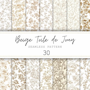 Papel digital floral neutro con estampados sin costuras Toile de Jouy beige, estampado floral Toile francés, papel de diario basura con estampado floral, estampado chinoiserie