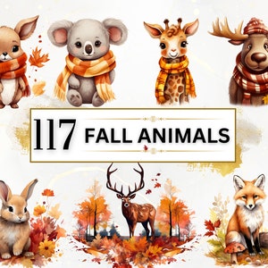 Lindo paquete de animales de otoño - 117 PNG de imágenes prediseñadas de animales de otoño, imágenes prediseñadas de animales del bosque, paquete de imágenes prediseñadas de acuarela de otoño, imágenes prediseñadas de animales bebés de otoño