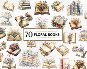 Watercolor Book Clipart Floral Book PNG Book Lover Clipart Bookworm PNG Open Books Graphics Book Reading Png Booktrovert | Commercial Use