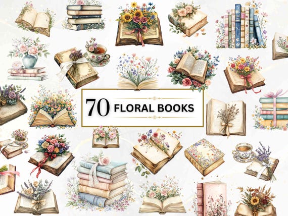 Watercolor Book Clipart Floral Book PNG Book Lover Clipart Bookworm PNG Open Books Graphics Book Reading Png Booktrovert | Commercial Use