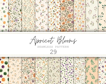 Apricot Blooms Seamless Pattern Floral Watercolor Digital Paper Botanical Backgrounds Scrapbooking Floral Paper Vintage Flowers Fall Designs