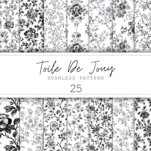 Toile de Jouy noire sans couture, papier journal floral noir, floral vintage, papier numérique, motif chinoiseries, imprimés floraux français