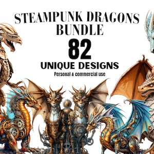 Steampunk Dragons PNG Bundle - 82 Dragon PNGs, Dragon Clipart, Technology Clipart, Mechanical Creatures, Steampunk, Digital Download