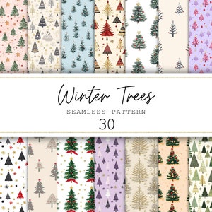 Winter Tree Seamless Pattern Festive Digital Paper Winter Junk Journal Paper Winter Scrapbook Pattern for Crafts & Design Holiday Background