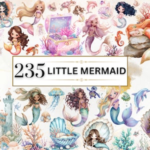 Clipart de sirène aquarelle PNG Clipart sous l'eau Clipart de mignons animaux marins PNG Clipart de sirènes mignons PNG | Licence commerciale