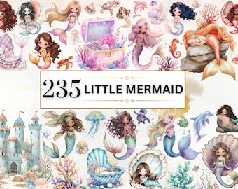 人魚のクリップアート 水彩人魚 PNG 海中のクリップアート かわいい海の動物 PNG かわいい人魚のクリップアート 水中 PNG | 商用ライセンス