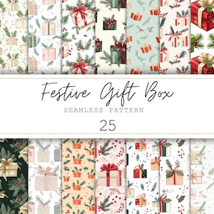 Świąteczne pudełko prezentowe Bezszwowy papier cyfrowy Boho Zima Bezszwowe wzory Świąteczny papier do dziennika śmieci Tło świąteczne Pastelowy papier do scrapbookingu